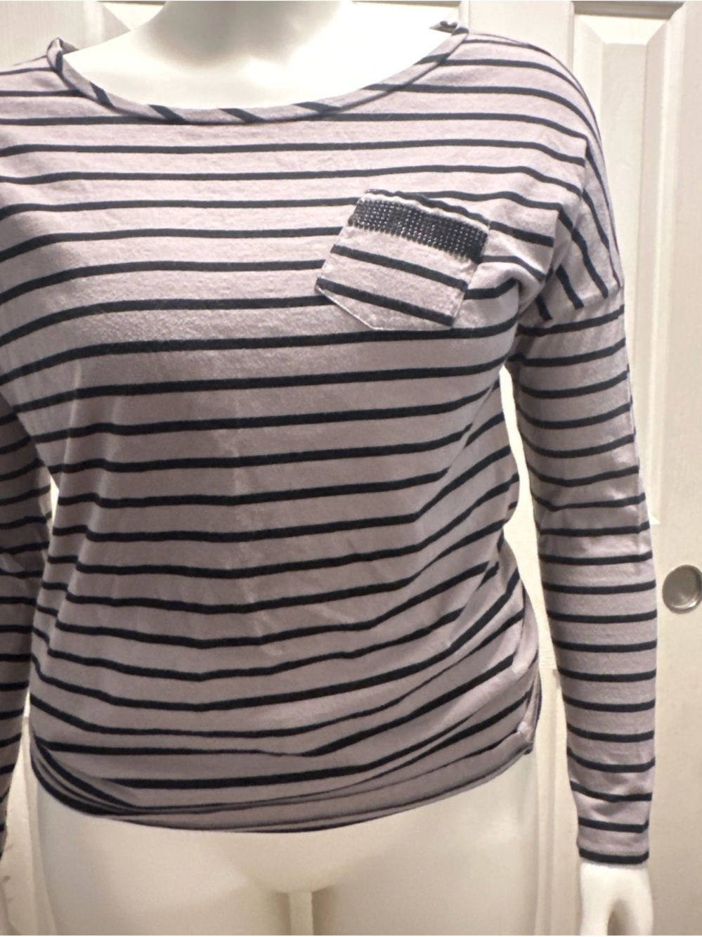 Ann Taylor LOFT Lavender and Navy Striped Knit Top